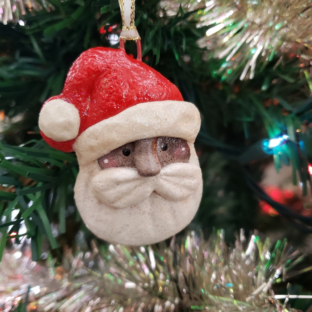 New Handmade Salt Dough Santa Ornament